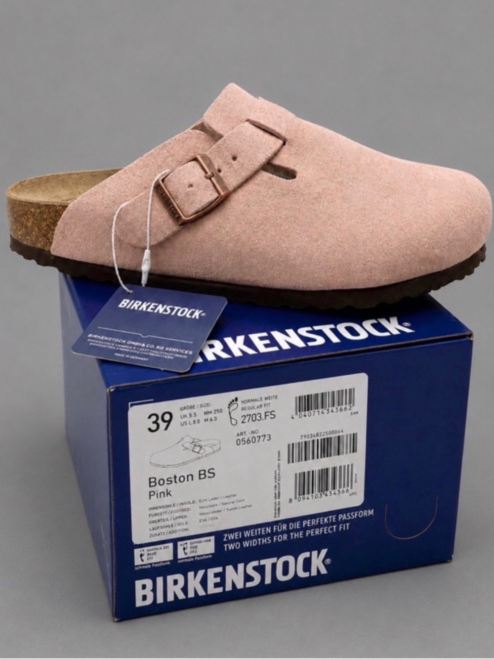 Birkenstock Boston BS Pink Suede Clogs Size 39 Regular Fit
